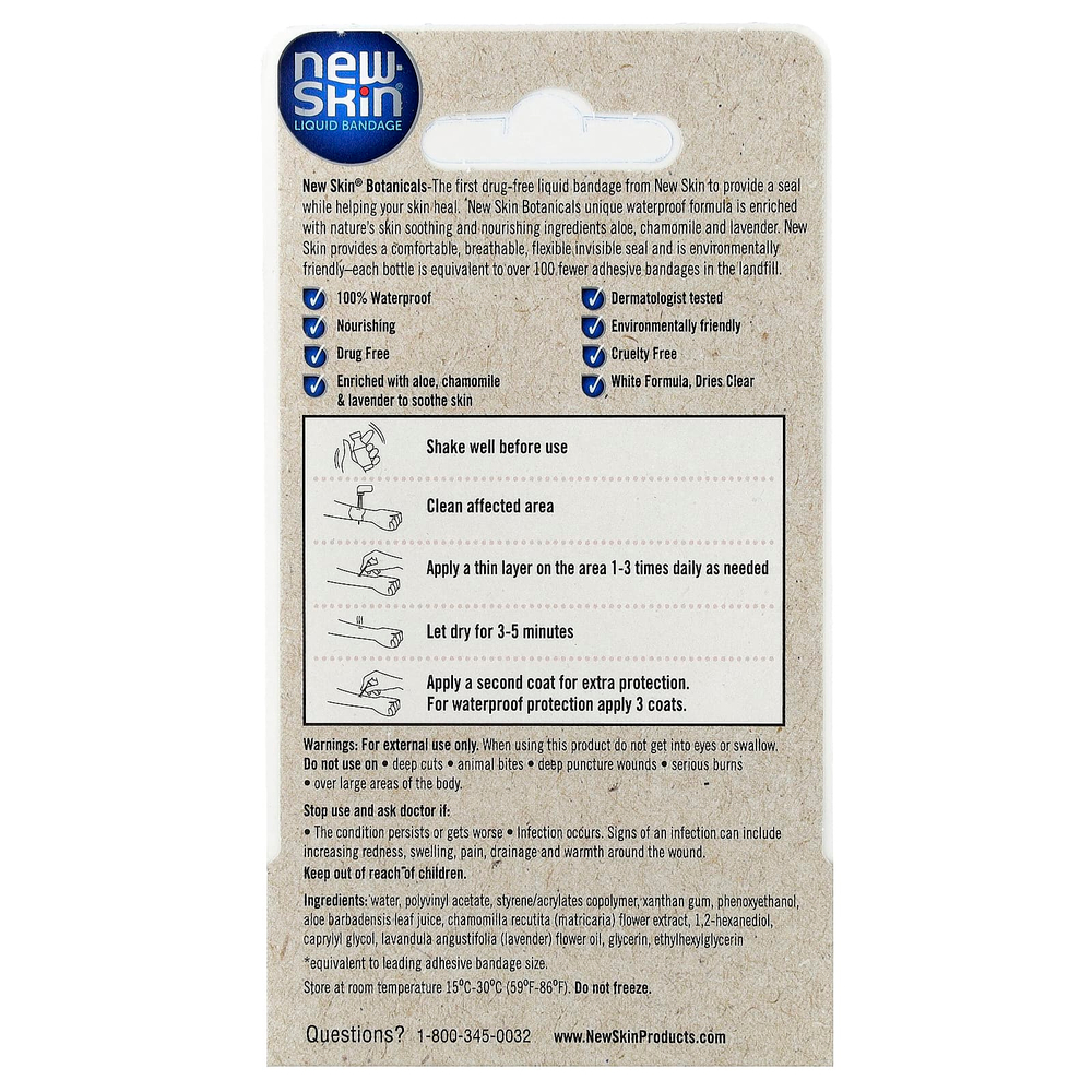 New Skin, Liquid Bandage, средство для защиты кожи, растительные ингредиенты, 10 мл (0,3 жидк. унц.)