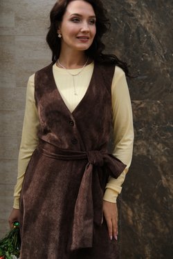 Сарафан темно-коричневый из микровельвета на подкладке