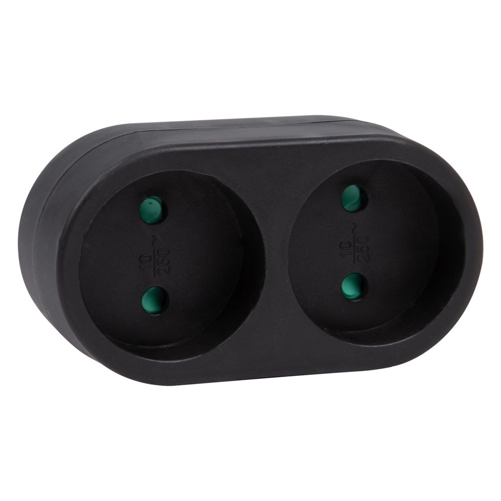 S-ES2-16O BLACK Разветвитель сетевой. б-з. 2 гнезда. 16А. 3500Вт. Черный. ТМ Uniel