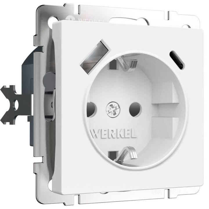 Розетка с заземлением, шторками и USB тип A+C Werkel белый матовый W1171761 4690389213267