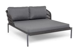 "Позитано" лежак плетеный из роупа, каркас алюминий темно-серый (RAL7024) муар, роуп темно-серый круглый, ткань темно-серая 027