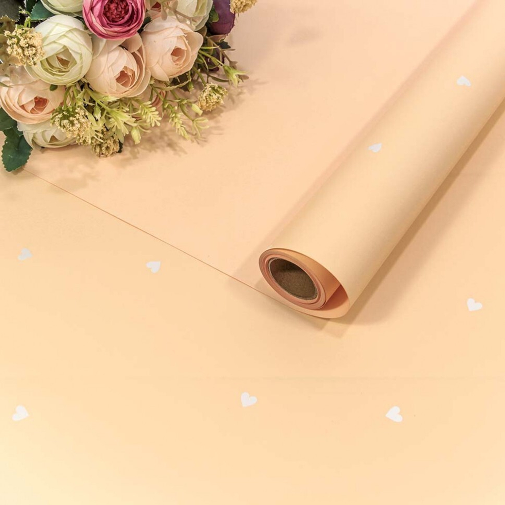 Пленка В рулоне 10 м х 58 см "Сердечки" (Персиковый)