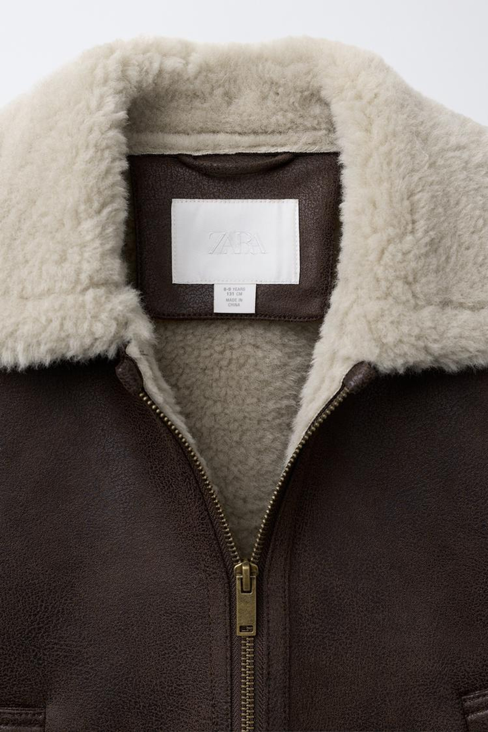 ZARA КУРТКА-ДУБЛЕНКА ИЗ ИСКУССТВЕННОЙ КОЖИ, КОРИЧНЕВЫЙ