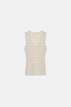 ZARA ТОП С ВОЛАНАМИ ИЗ ТРИКОТАЖА POINTELLE, ЭКРЮ