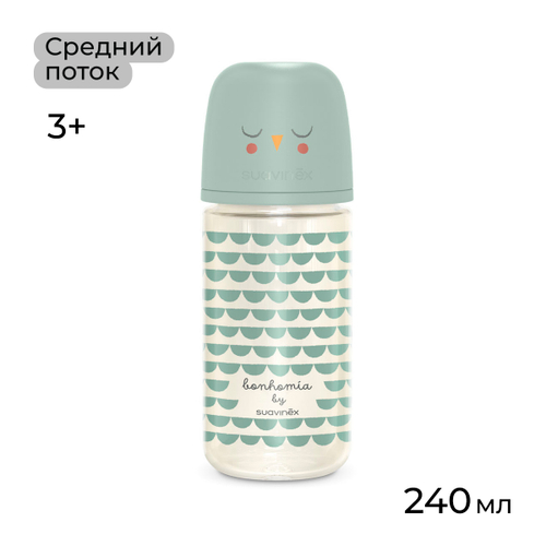 Стеклянная бутылочка для кормления Suavinex Bonhomia 240 мл, 3 мес+