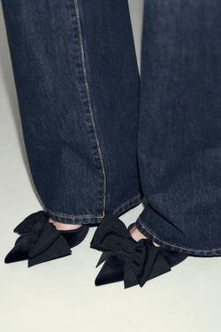 ZARA БАРХАТНЫЕ ТУФЛИ-МЮЛИ С БАНТОМ, ЧЕРНЫЙ