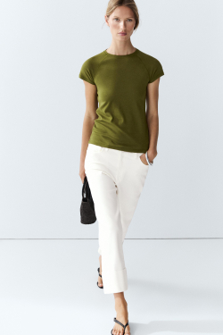 Massimo Dutti Футболка-реглан с коротким рукавом, хаки
