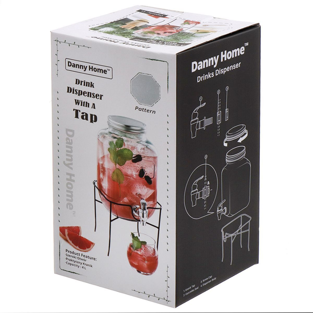 Лимонадница стекло, 4 л, с крыш, Y4-5365, на металлической подставке