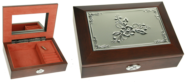 Шкатулка ювелирная "Moretto" музык. Цветок шиповника, внутри персиковый, дерево, цвет коричневый 18*13*5см.