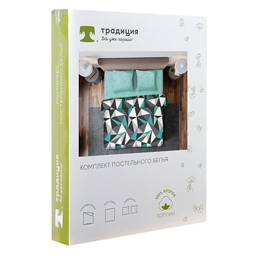 Постельное белье 1,5 поплин Традиция «Мозаика бирюза комп»