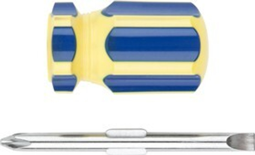 Отвертка с переставным жалом "коротыш", CrV сталь, сине-желтая пластиковая ручка 6х32 мм PH2/S