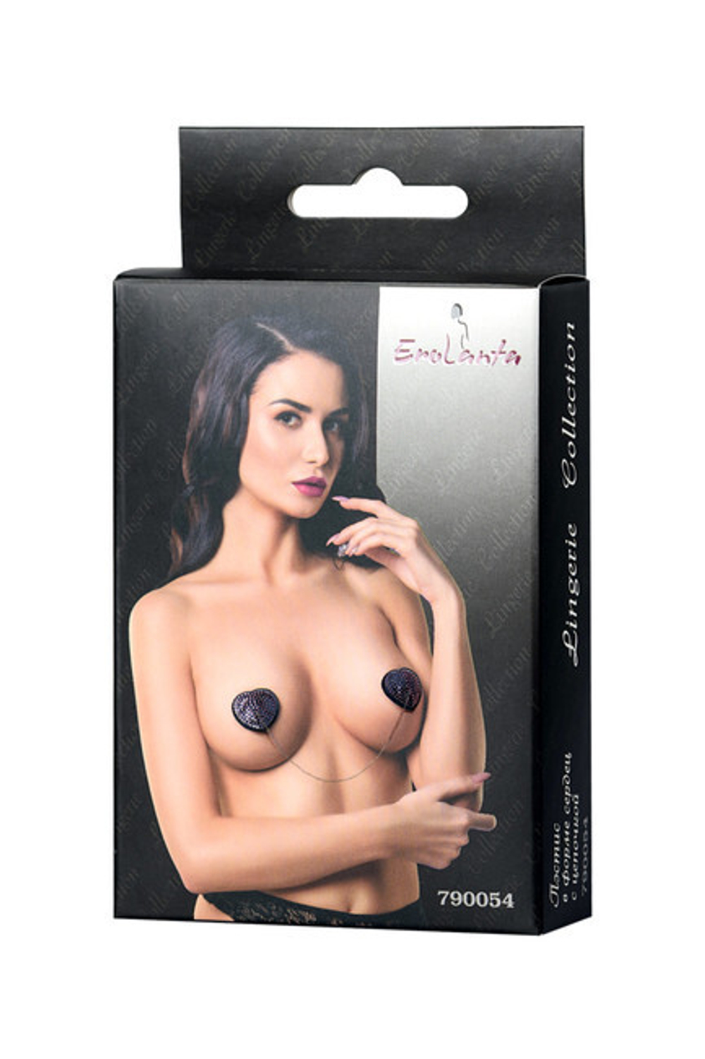 Пэстис Erolanta Lingerie Collection в форме сердец со стразами и цепочкой, черно-розовые (Цвет: Чёрный с розовым)