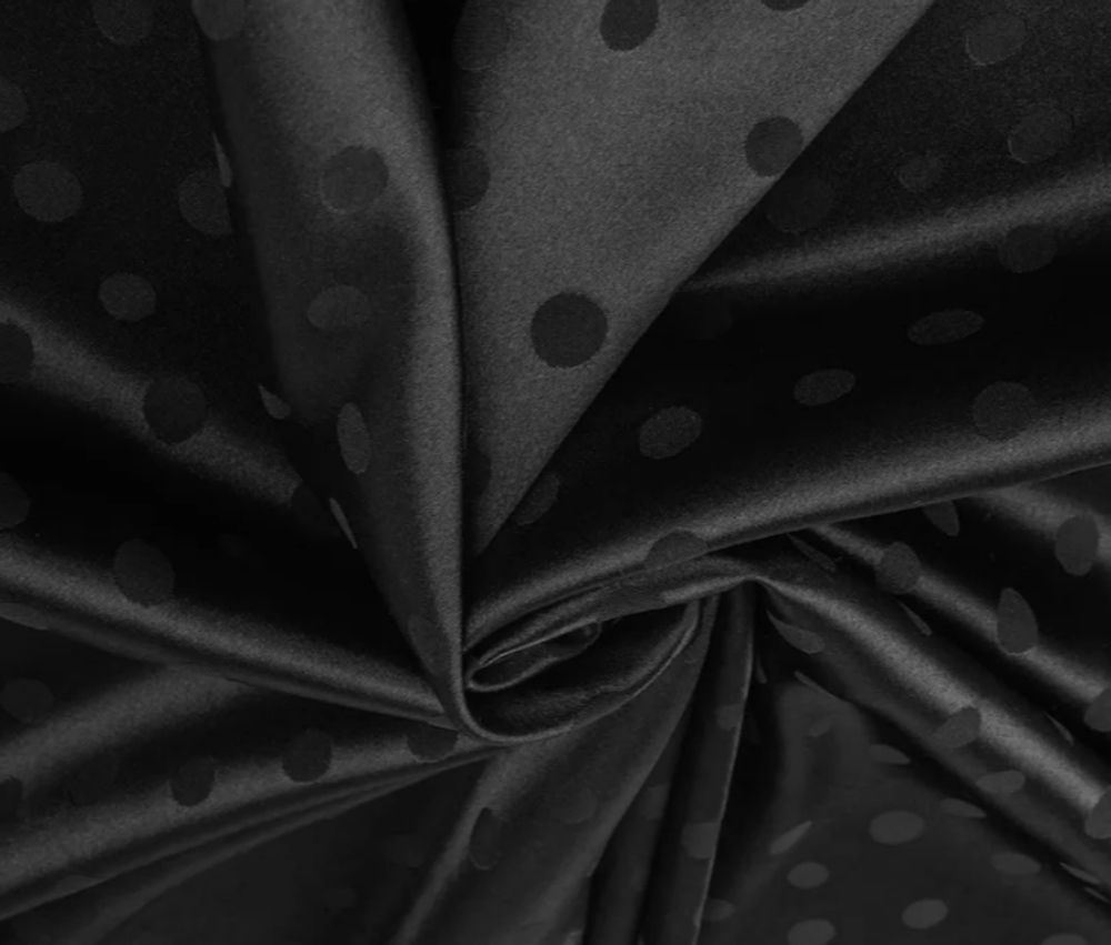 Атлас жаккард "Моар" горох, 135 г/м2, ш. 150 см, черный