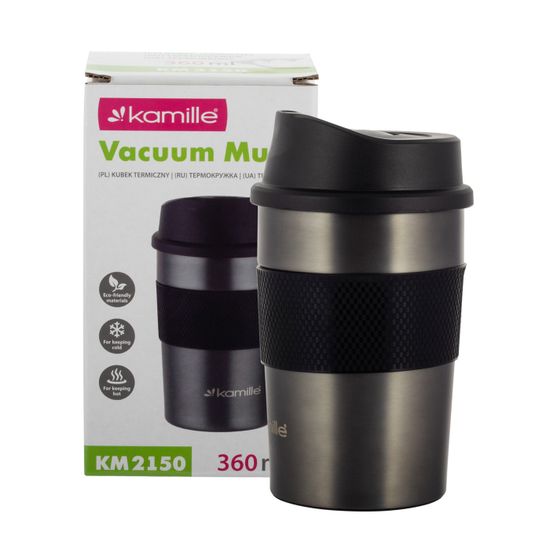 Термокружка 360 мл. из нержавеющей стали Kamille KM 2150 с TPR вставкой