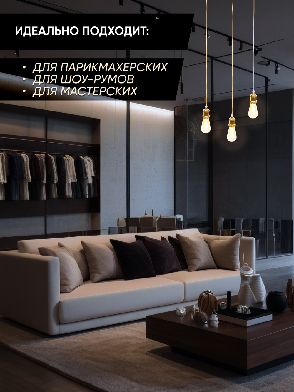 Подвесной винтажный лофт патрон E27 1м, Золотой