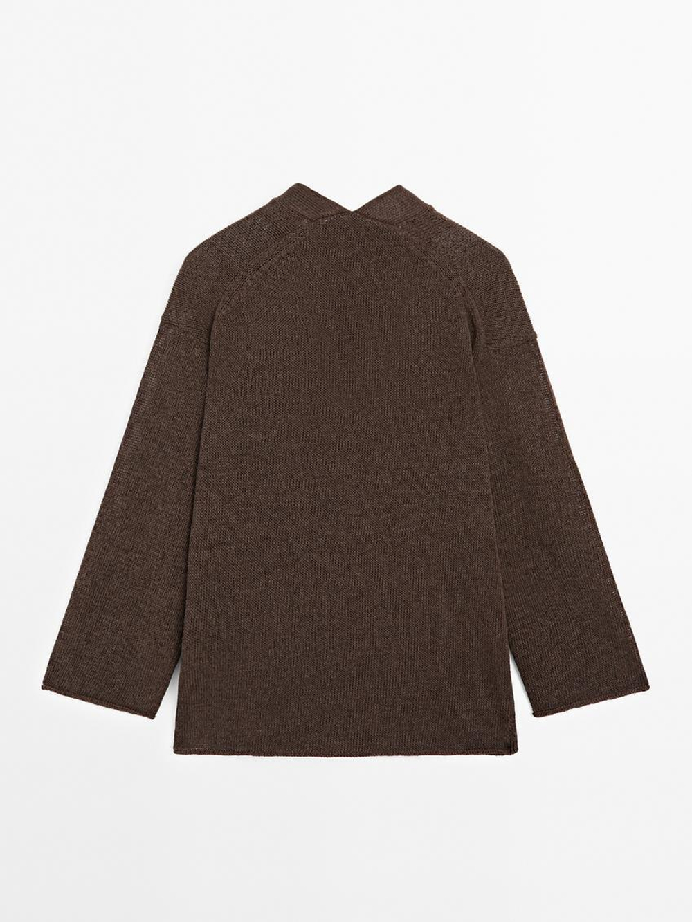 Massimo Dutti Кардиган оверсайз из тонкого трикотажа, шоколадный