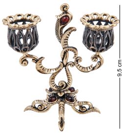 Народные промыслы AM-4004 Подсвечник «Канделябр Цветение» (латунь, янтарь)