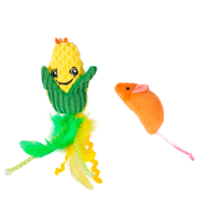 Mr.Kranch Игрушка для кошек Кукурузка и Мышка плюшевая с кошачьей мятой и перышками 19см. Желтая (35