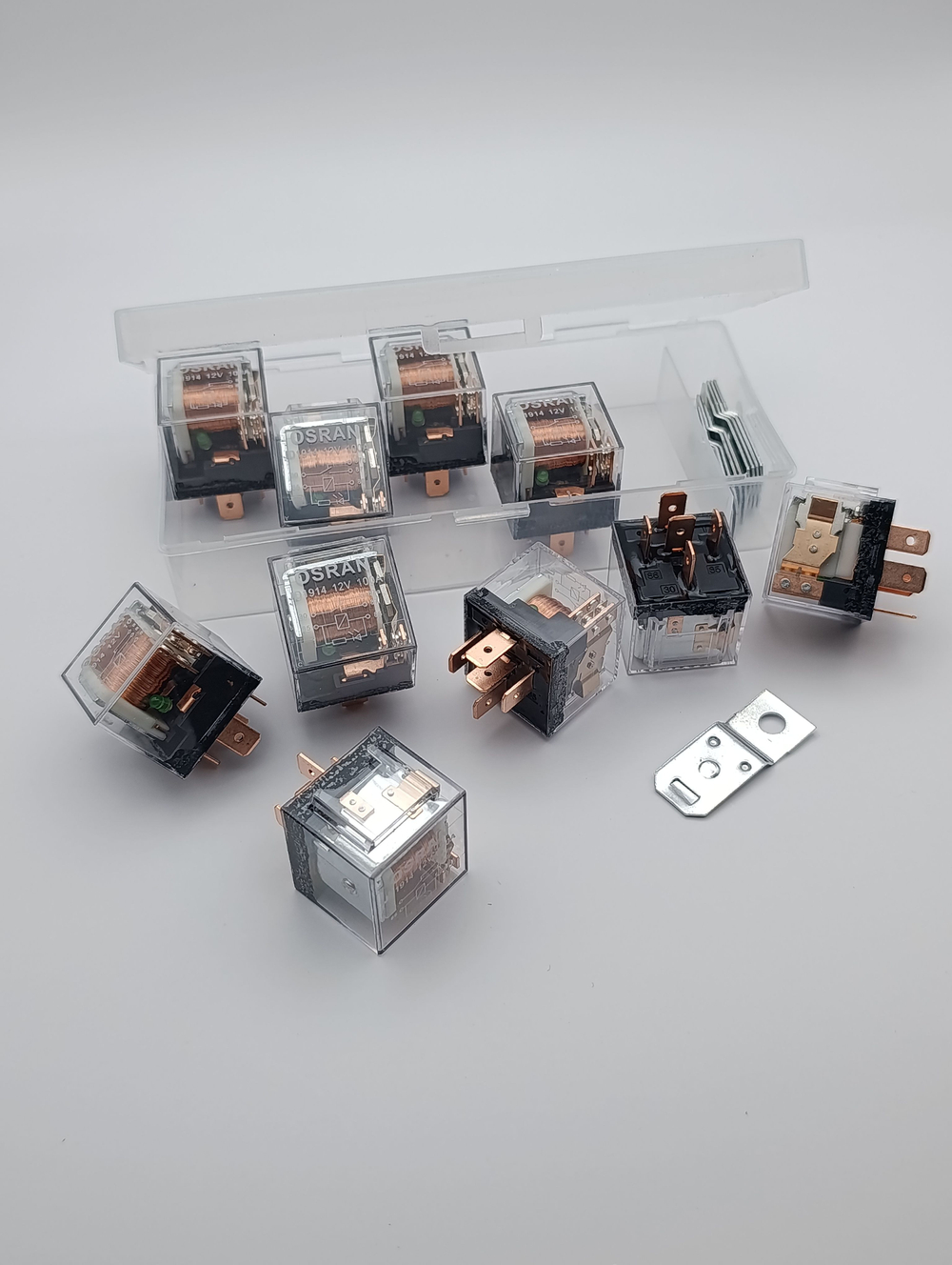 Реле универсальное автомобильное 12V 5 контов 100А с индикатором, с кронштейном, прозрачное