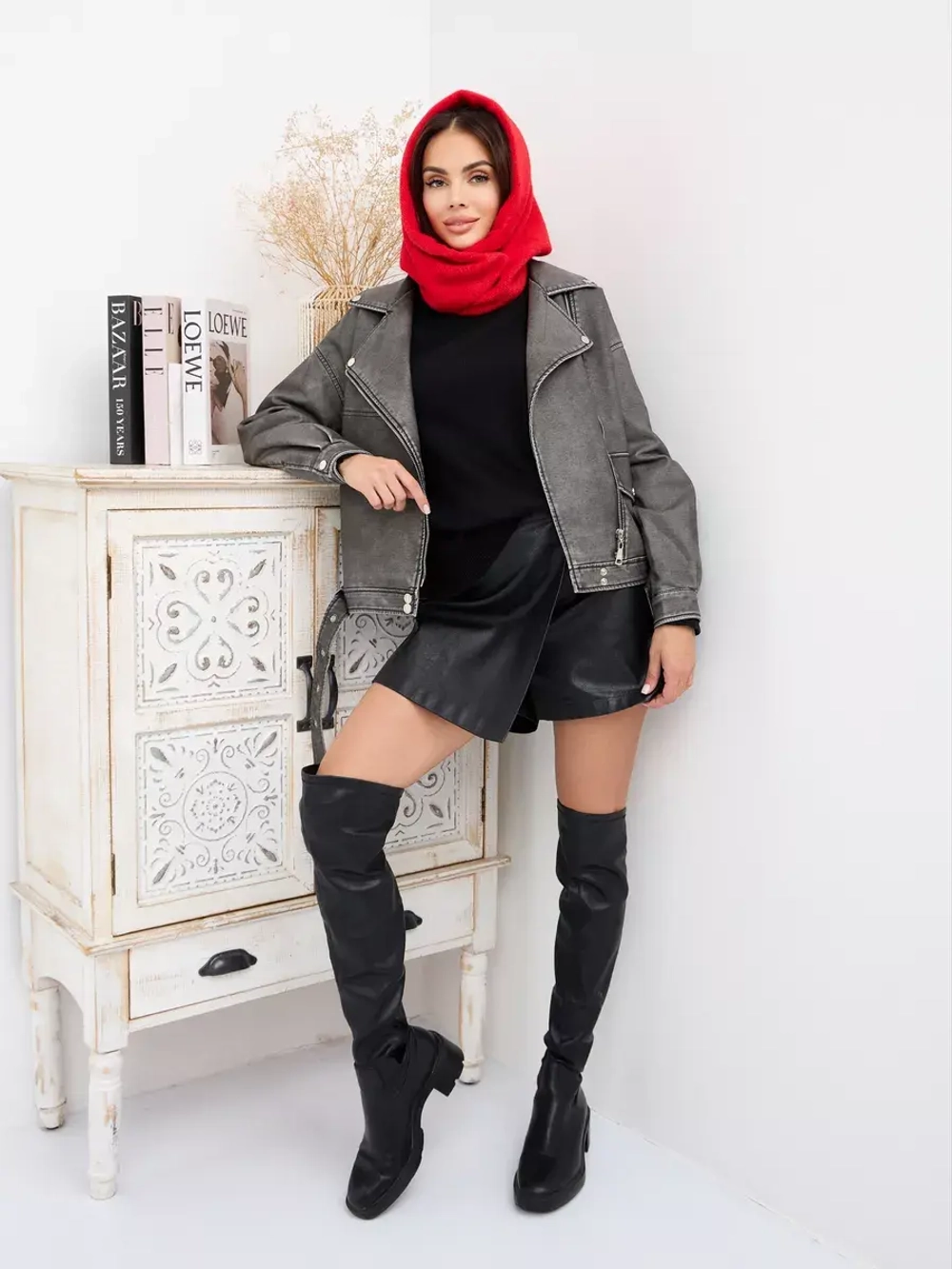 Капор зимний вязаный капюшон на флисе