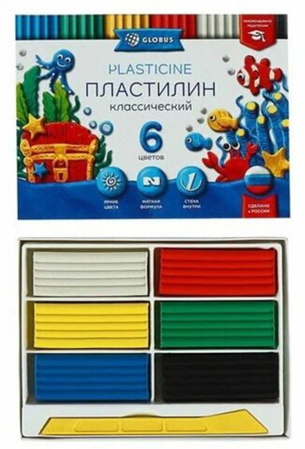 Пластилин 6цв 120гр. КЛАССИЧЕСКИЙ к/к, стек