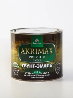 Грунт-эмаль по ржавчине 3 в 1, Краска по металлу, быстросохнущая 1,7 кг AKRIMAX-PREMIUM, глянцевое покрытие, зеленая