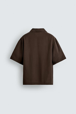 ZARA ПОЛО RELAXED FIT ИЗ СТРУЯЩЕЙСЯ ТКАНИ, КОРИЧНЕВЫЙ