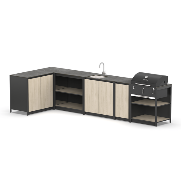 Угловой мангальный комплекс Lounge M-120SB, 3.6x1.5 м, дуб сонома/черный мрамор