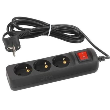 Удлинитель 3х3м с заземл. 10А с выкл. ПВС 3х0.75 черн. UX-3es-3m-B Эра Б0057728