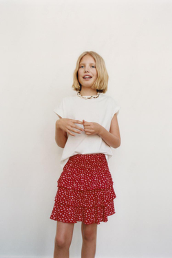 ZARA ЮБКА-ШОРТЫ ИЗ РЕЛЬЕФНОЙ ТКАНИ С ЦВЕТОЧНЫМ ПРИНТОМ, КРАСНЫЙ