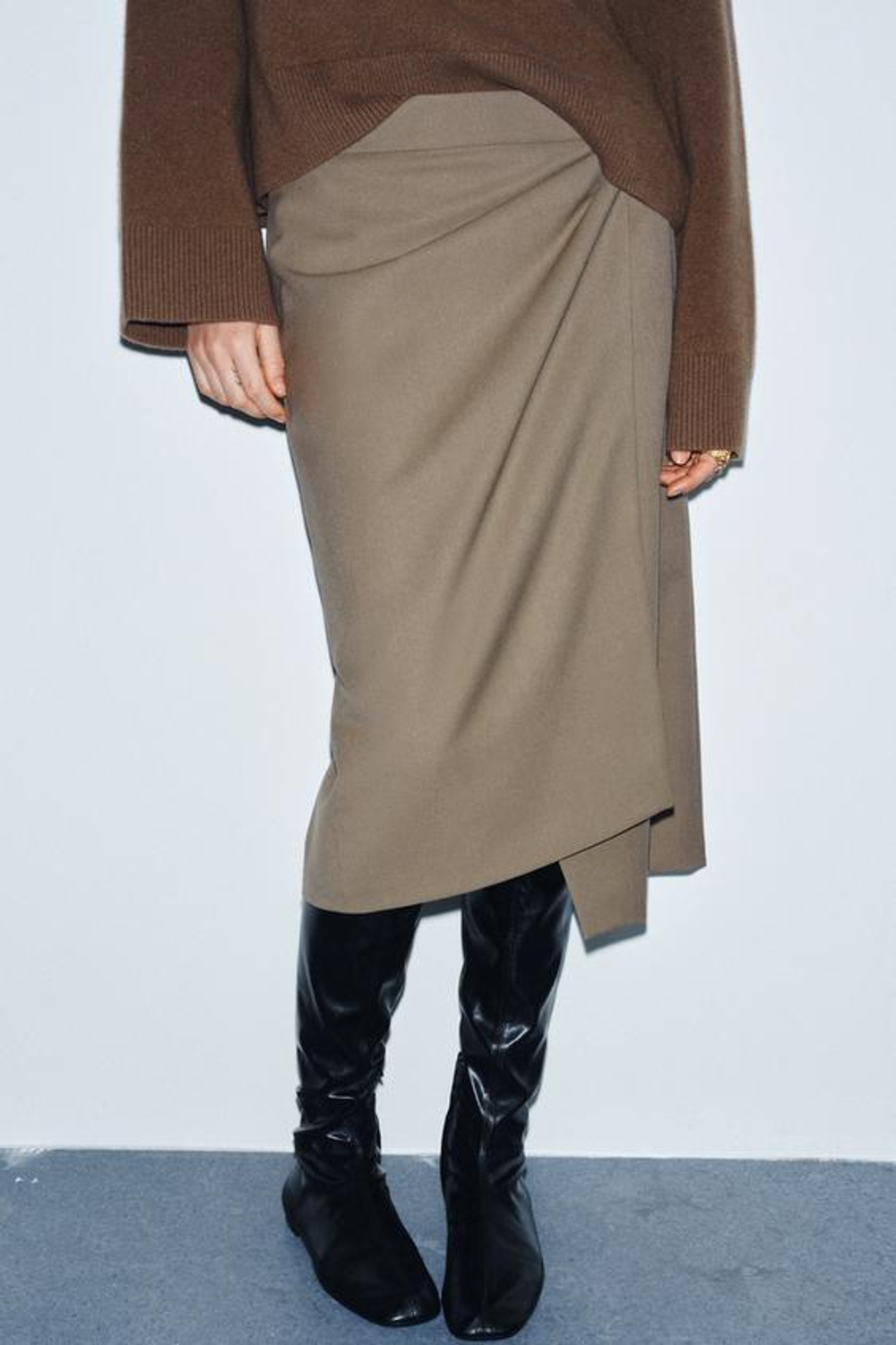 ZARA СТРУЯЩАЯСЯ ЮБКА-ПАРЕО — ZW COLLECTION, СЕРО-КОРИЧНЕВЫЙ