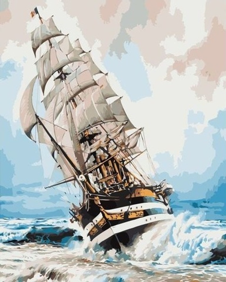 Картины по номерам 40х50 Корабль на волнах (VA-2506)