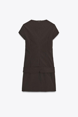 ZARA КОРОТКОЕ ПЛАТЬЕ С ПОЯСОМ, КОРИЧНЕВЫЙ/ЭКРЮ