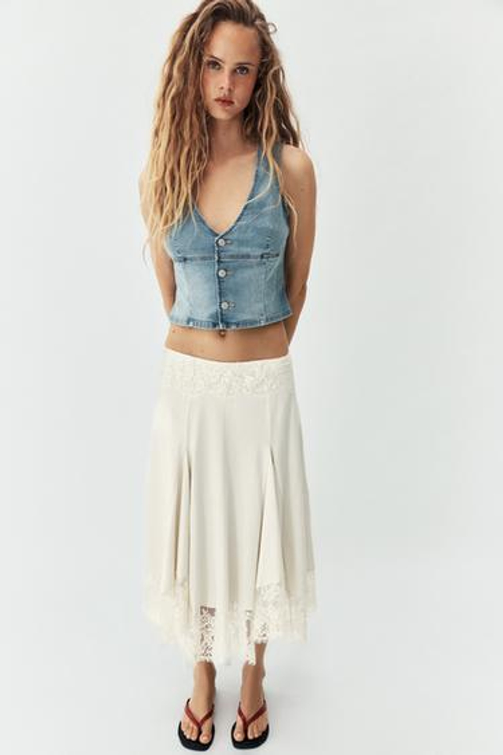 ZARA ОБЪЕМНАЯ ЮБКА МИДИ С КРУЖЕВОМ, ЭКРЮ