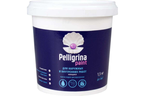 Краска В/Д 1,5кг акриловая для нар./внутр.работ моющ. белоснежная Пеллигрина Пайнт