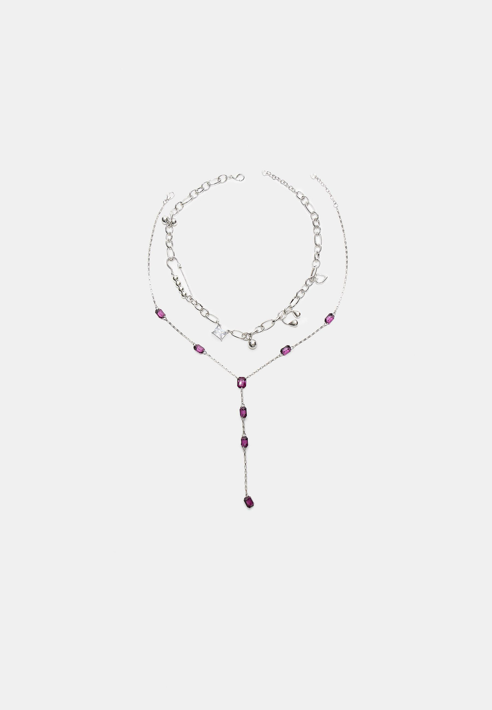 STRADIVARIUS Комплект из 2 лариатов со стразами, серый