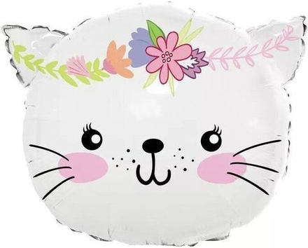 Шар (23""/58 см) Фигура, Котенок в цветах, Белый, 1 шт. Б4 ( 3 порции)