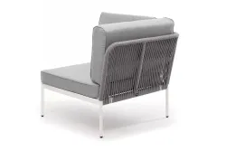 "Канны" угловой модуль плетеный из роупа, каркас алюминий белый шагрень, роуп светло-серый круглый, ткань светло-серая
