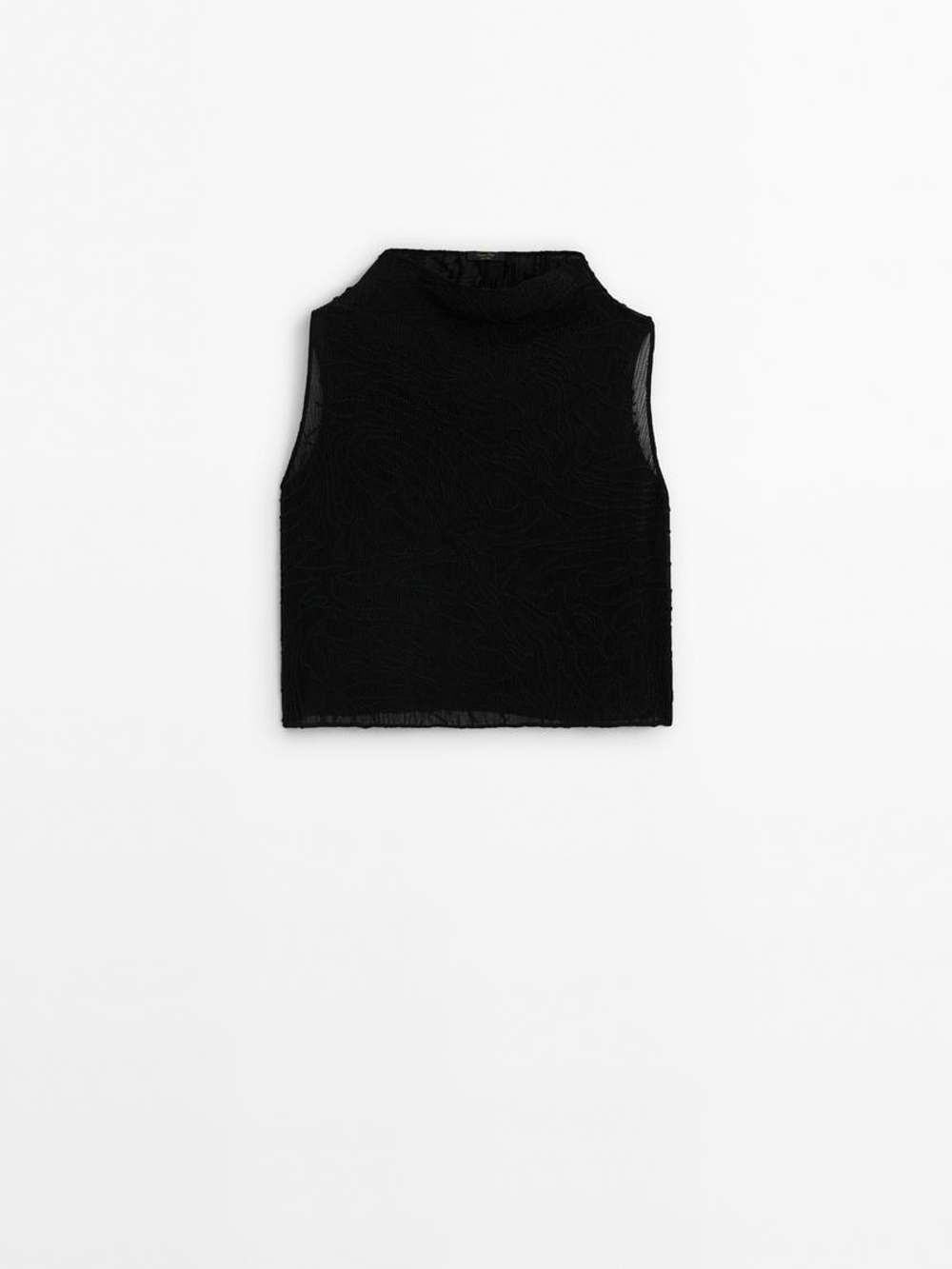 Massimo Dutti Топ с отделкой бусинами, черный