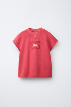 ZARA ФУТБОЛКА С ЦИФРАМИ И ГРАФФИТИ, НАСЫЩЕННЫЙ КРАСНЫЙ