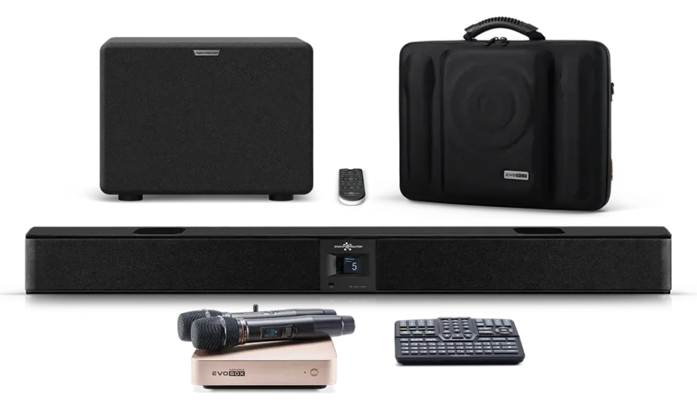 Караоке система Evobox Plus с микрофонами + Акустическая система EvoSound Bar