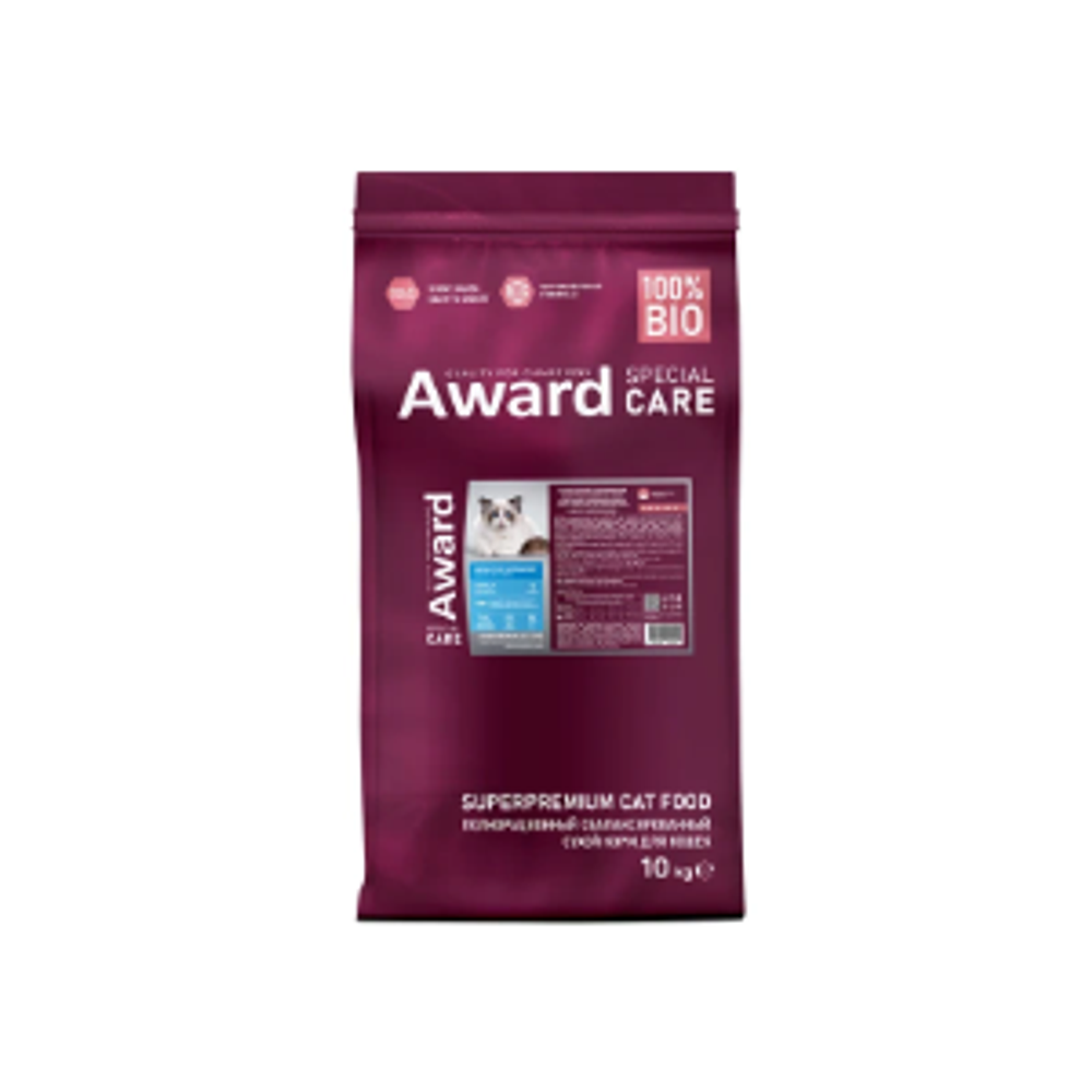 Сухой корм AWARD SPECIAL CARE Sensitive Skin&Coat для взрослых кошек для здоровой кожи и шерсти со свежей белой рыбой 10кг