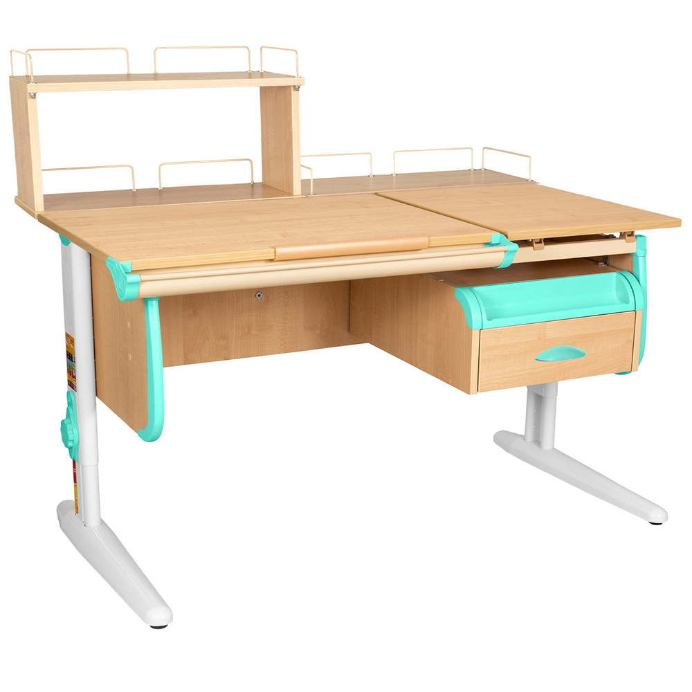 Растущая парта СУТ 25 с задними полками СУТ.15.210 и СУТ.15.240 и навесной тумбой (1200×880 мм)