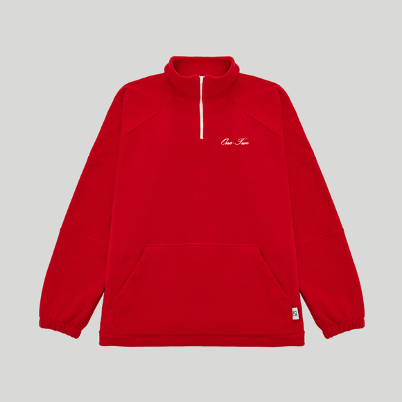 Drawstring Half-Zipped Sweatshirt Red High