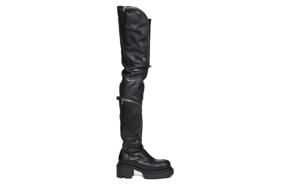 RICK OWENS/RO Top Grain Cow Leather Over the knee Boots 5cm Women"s Black