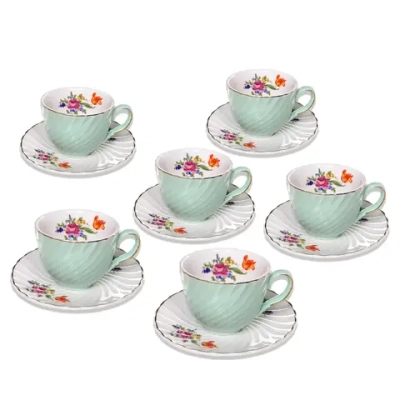 Кофейный набор 12 предметов «Цветочная фантазия» (6кружек 90мл+6блюдец), мятный