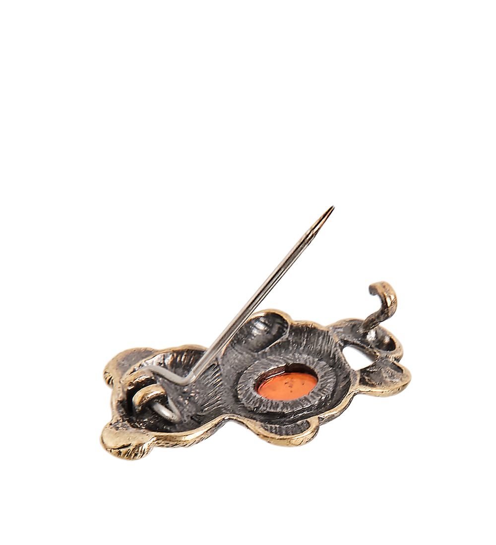 AM-2362 Брошь «Медведь» (латунь, янтарь)