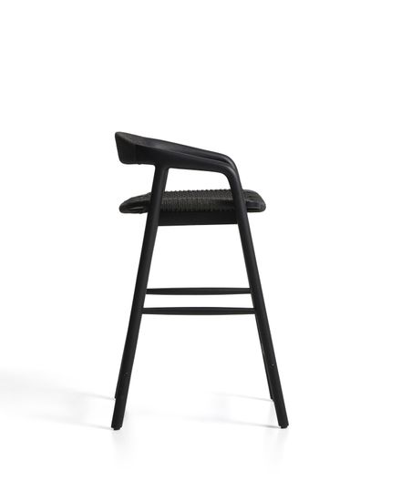 Уличный полубарный стул Derile из массива дуба и веревки в черной отделке
