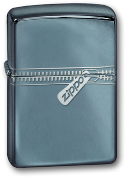 Легендарная классическая американская бензиновая широкая зажигалка ZIPPO Classic Black Ice™ черная глянцевая из латуни и стали с Логотипом Zippo ZP-21088