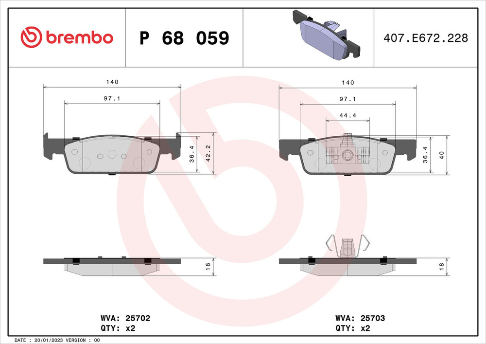 BREMBO - P68059X-BRB - Brake Pad Set, disc brake